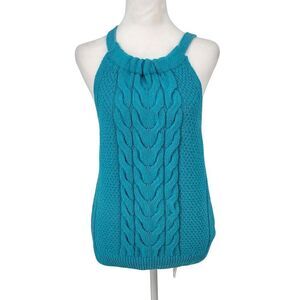 Pilcro XL Blue Knit Halter Tank Top Cable Knit Sweater Sleeveless Cotton Blend